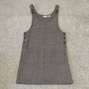 J.L.N.Y. Vintage Plaid Pinafore Dress Brown Linen Cotton Blend Jumper Womens M